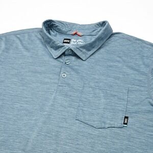 SAXX Polo Shirt Mens 2XL Blue DropTemp All Day Cooling‎ Pocket Performance Golf